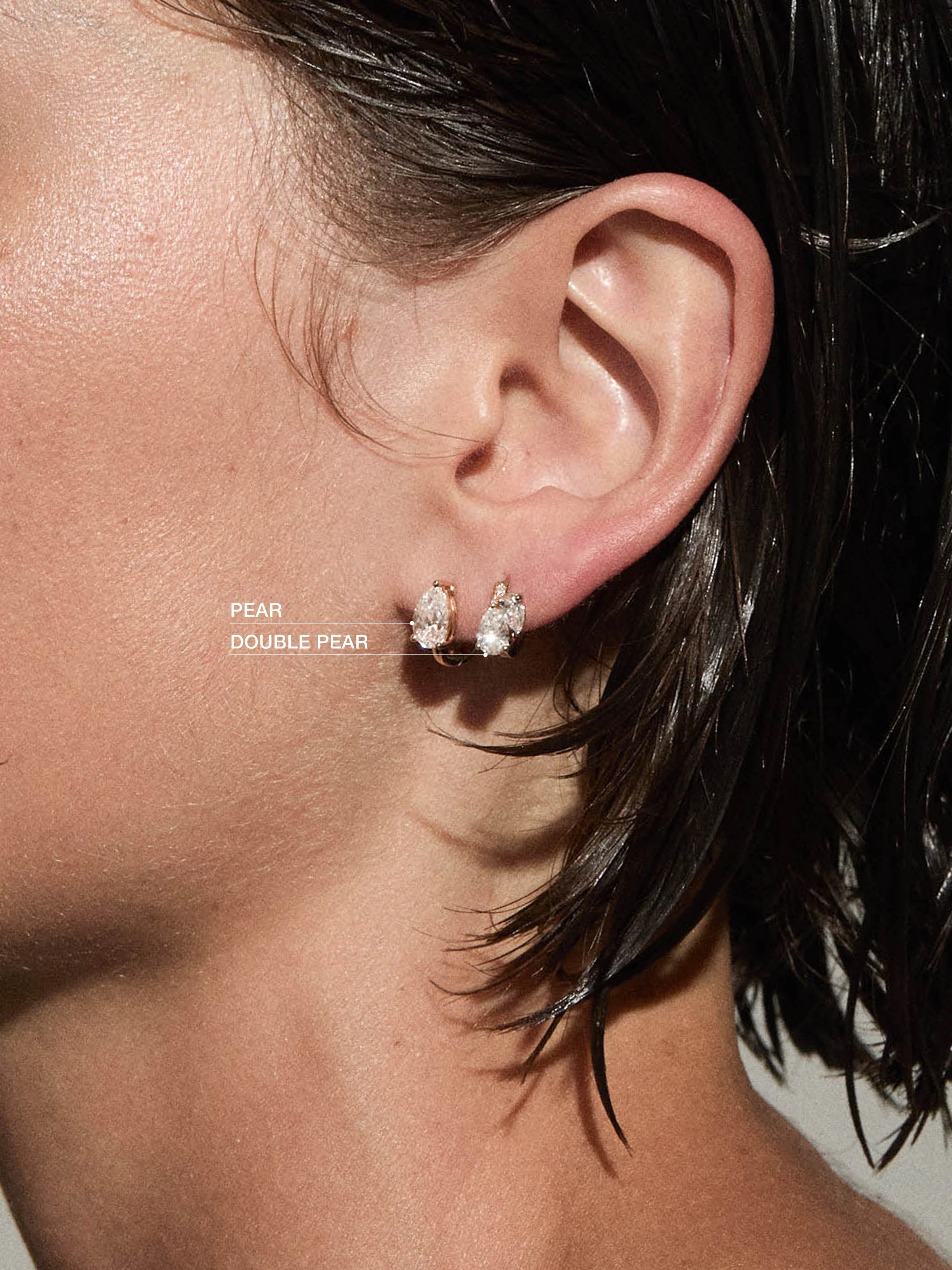 14K DOUBLE PEAR-CUT HUGGIE EARRING IN LAB DIAMOND, 14K YELLOW GOLD - Image 4