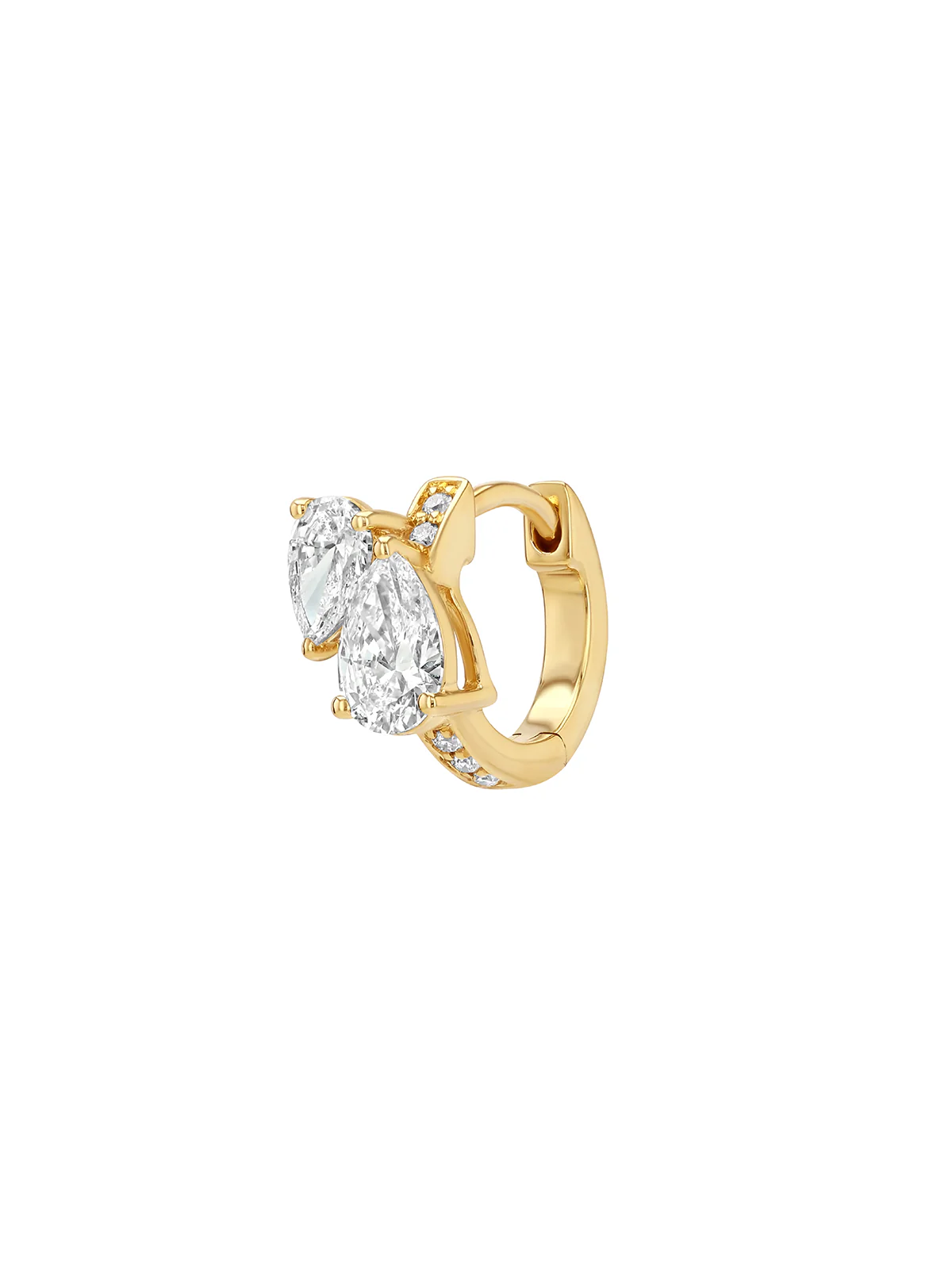 14K DOUBLE PEAR-CUT HUGGIE EARRING IN LAB DIAMOND, 14K YELLOW GOLD - Image 2