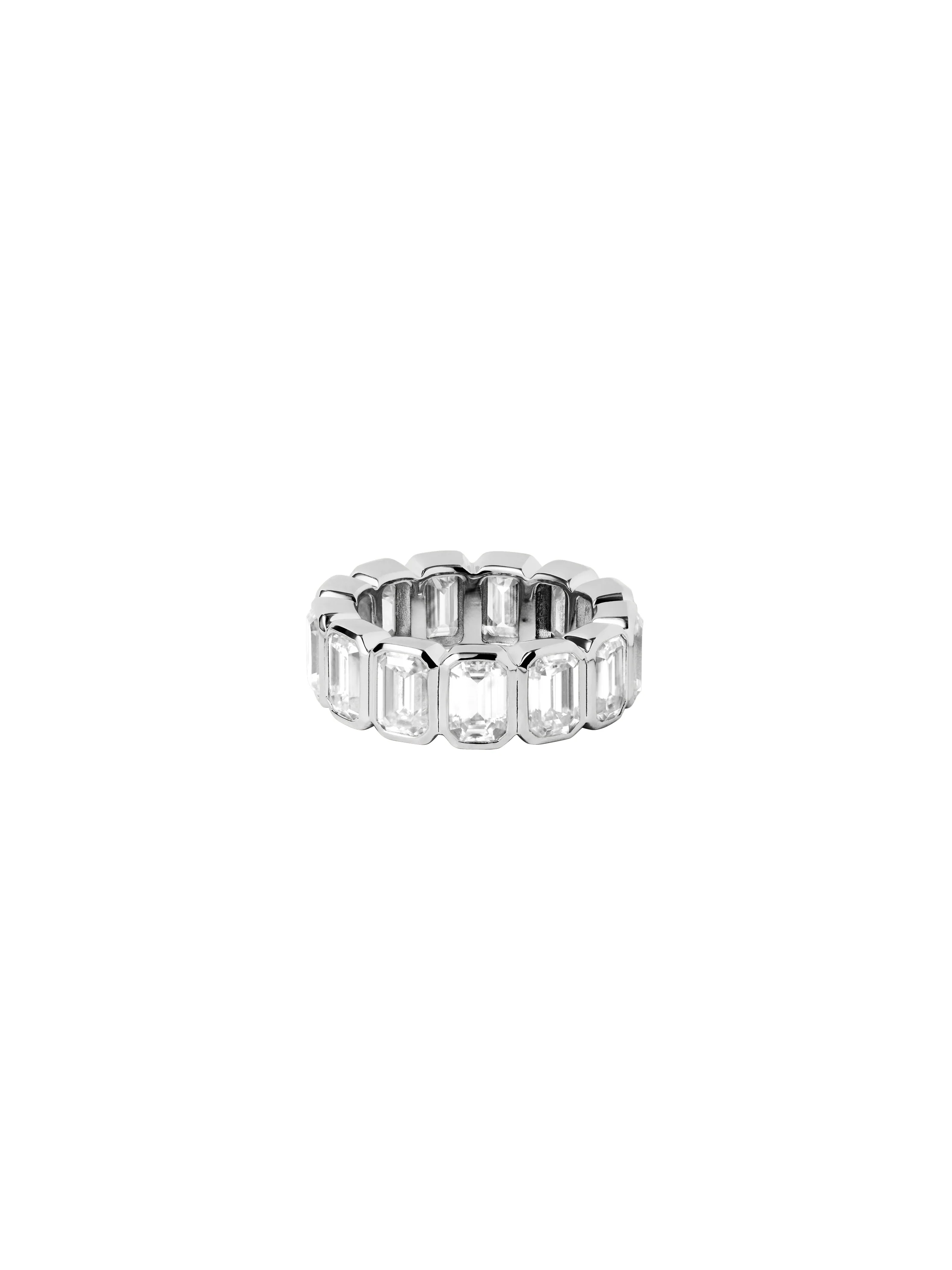 EMERALD-CUT BEZEL ETERNITY BAND IN MOISSANITE, STERLING SILVER