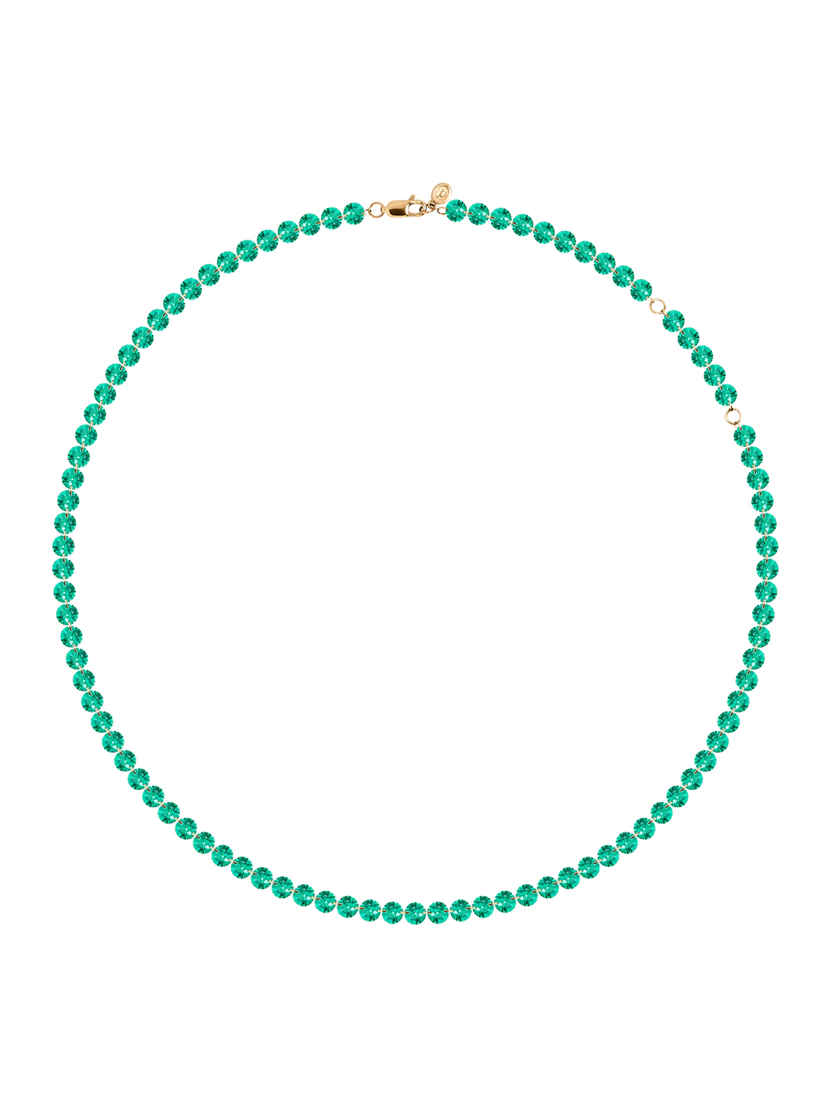 14K FLOATING ETERNITY NECKLACE IN 5MM LAB EMERALD, 14K YELLOW GOLD