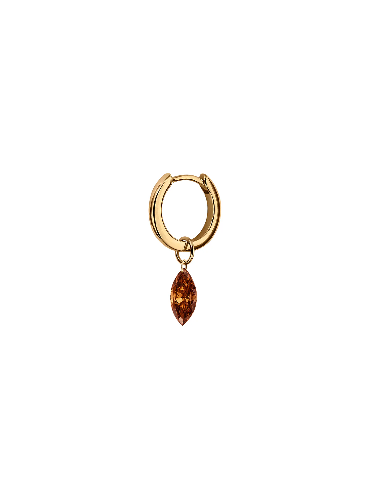 14K FLOATING MARQUISE HUGGIE EARRING IN COGNAC LAB DIAMOND, 14K YELLOW GOLD - Image 2