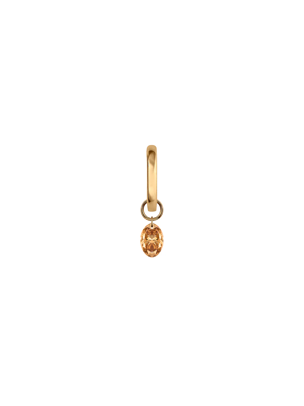 14K FLOATING OVAL HUGGIE EARRING IN CHAMPAGNE LAB DIAMOND, 14K YELLOW GOLD