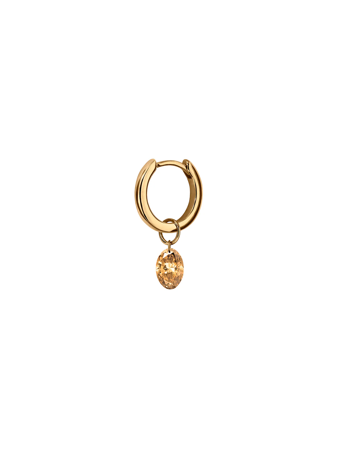 14K FLOATING OVAL HUGGIE EARRING IN CHAMPAGNE LAB DIAMOND, 14K YELLOW GOLD - Image 2