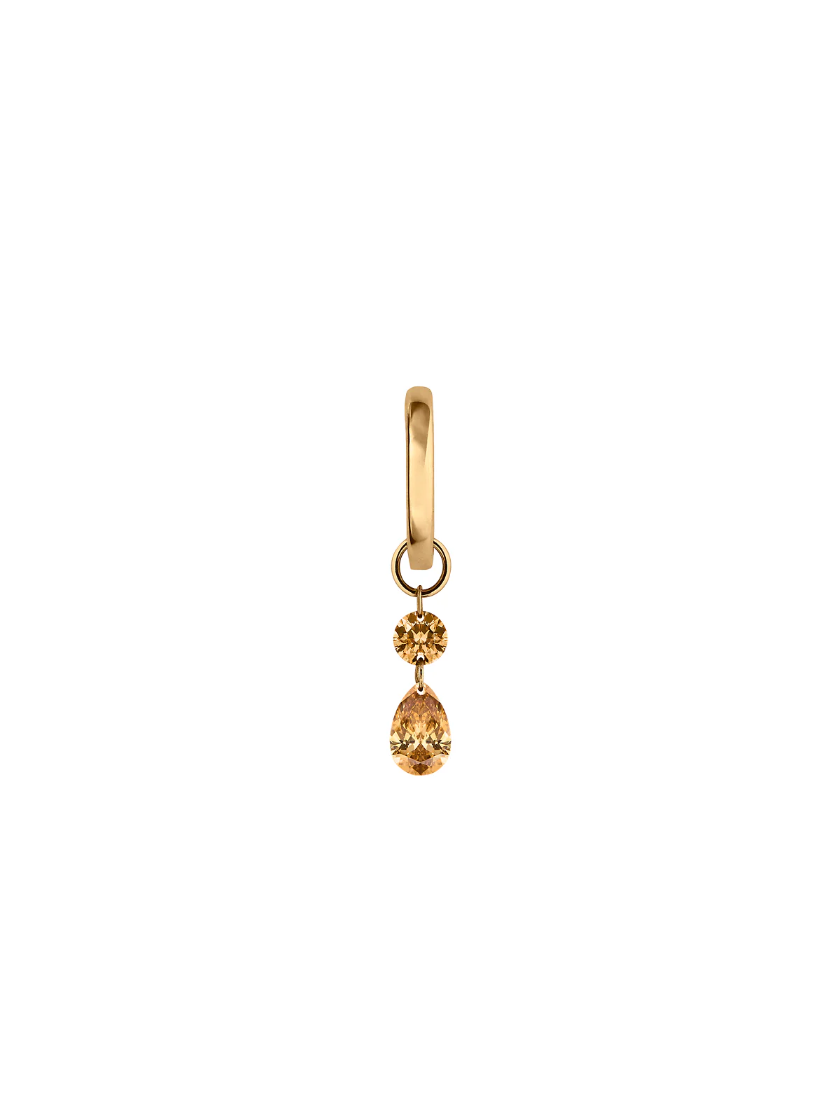 14K FLOATING ROUND & PEAR HUGGIE EARRING IN CHAMPAGNE LAB DIAMOND, 14K YELLOW GOLD
