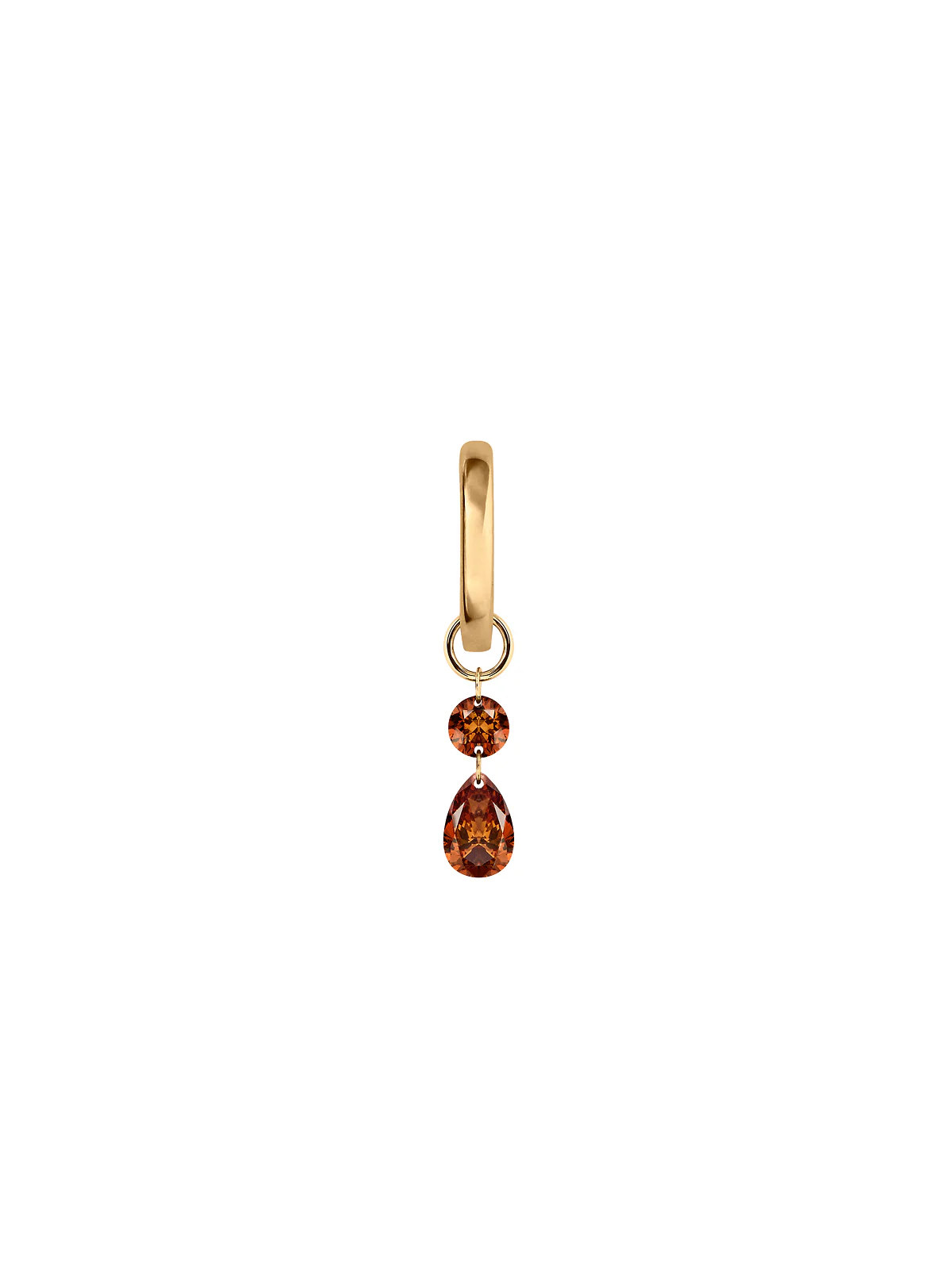 14K FLOATING ROUND & PEAR HUGGIE EARRING IN COGNAC LAB DIAMOND, 14K YELLOW GOLD
