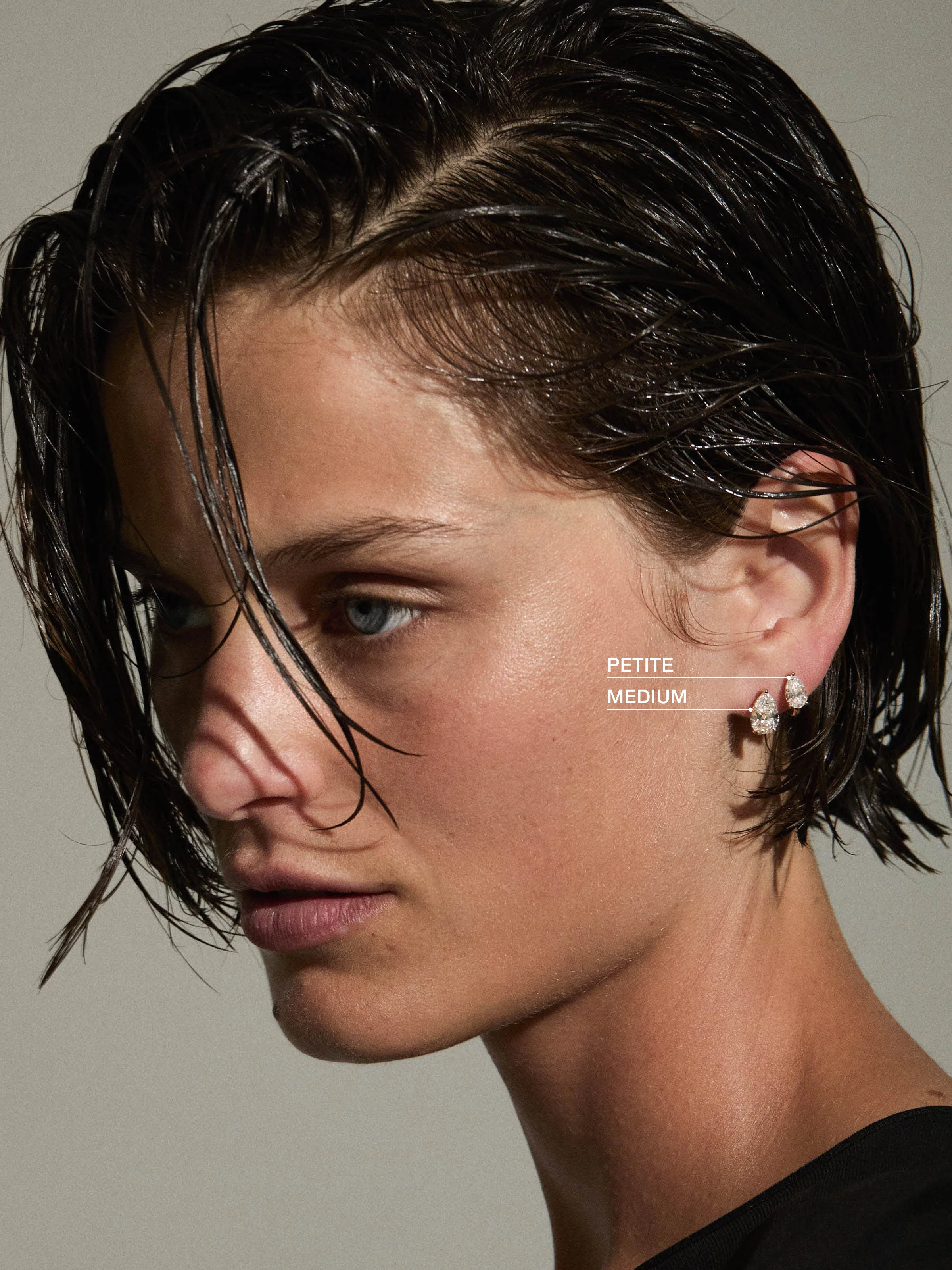 14K ILLUSION HUGGIE EARRING IN PEAR-CUT LAB DIAMOND, 14K YELLOW GOLD - Image 3