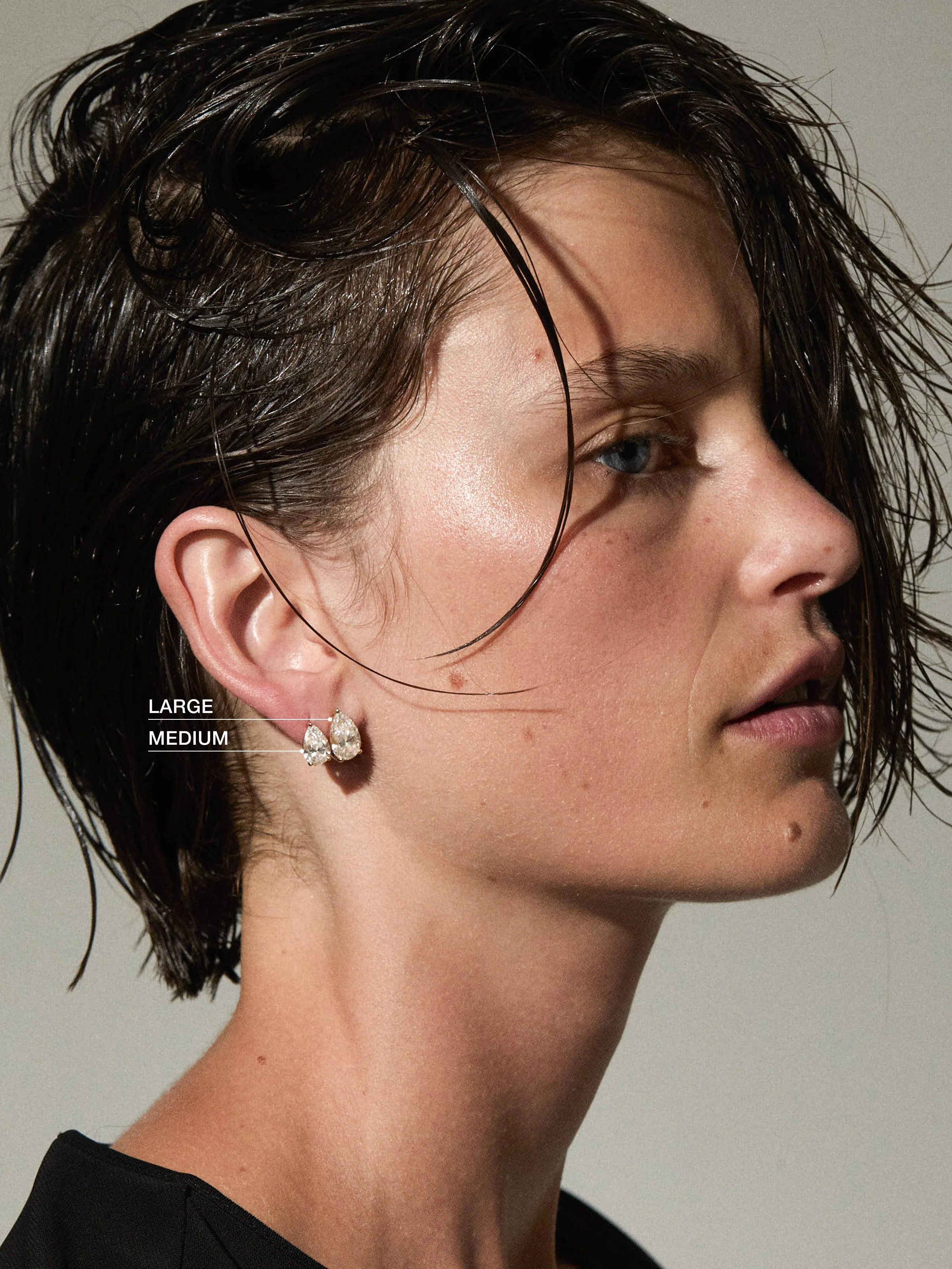 14K ILLUSION HUGGIE EARRING IN PEAR-CUT LAB DIAMOND, 14K YELLOW GOLD - Image 4