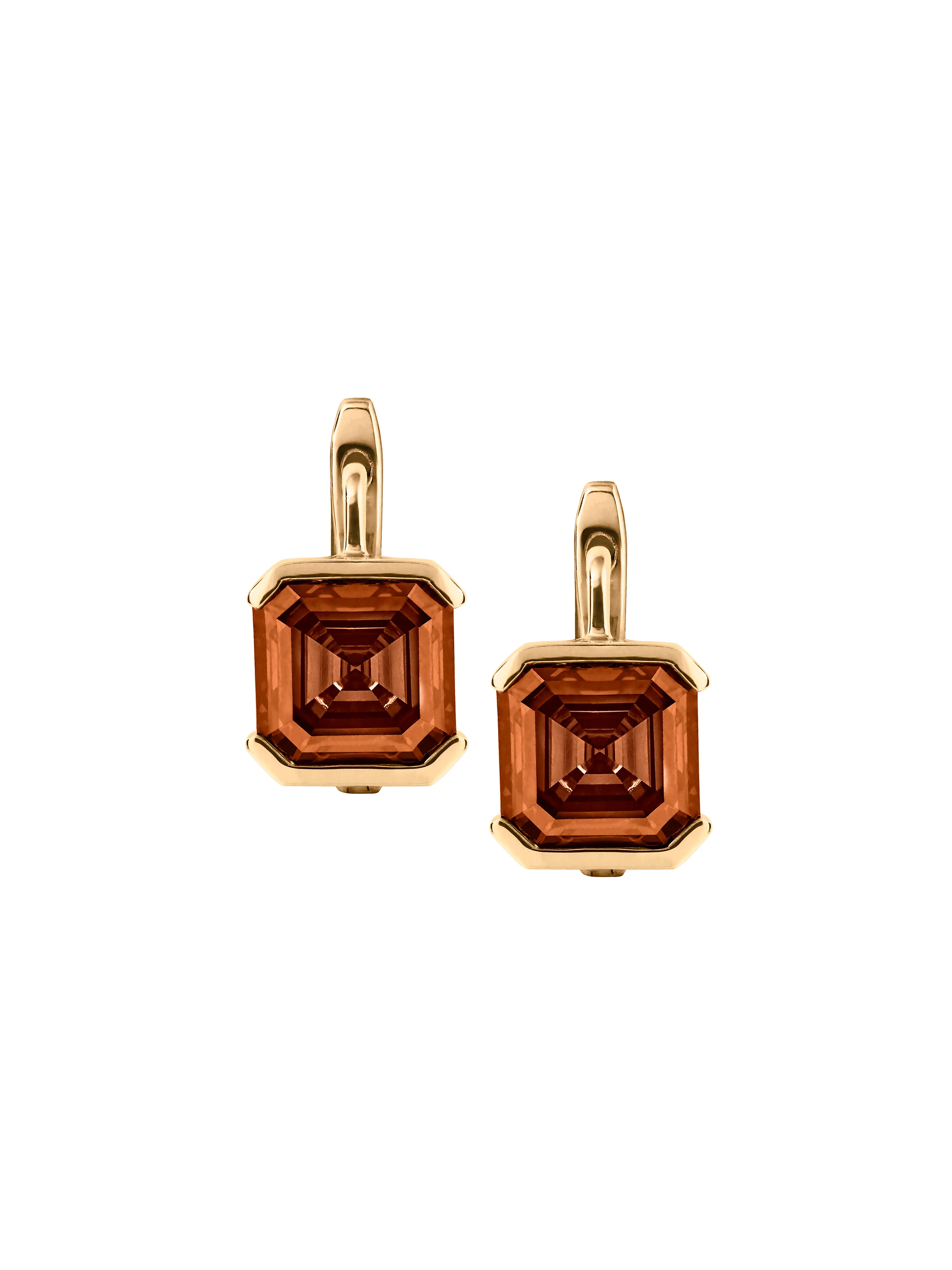 14K INÈS ASSCHER-CUT EARRINGS IN LAB COGNAC DIAMOND, 14K YELLOW GOLD