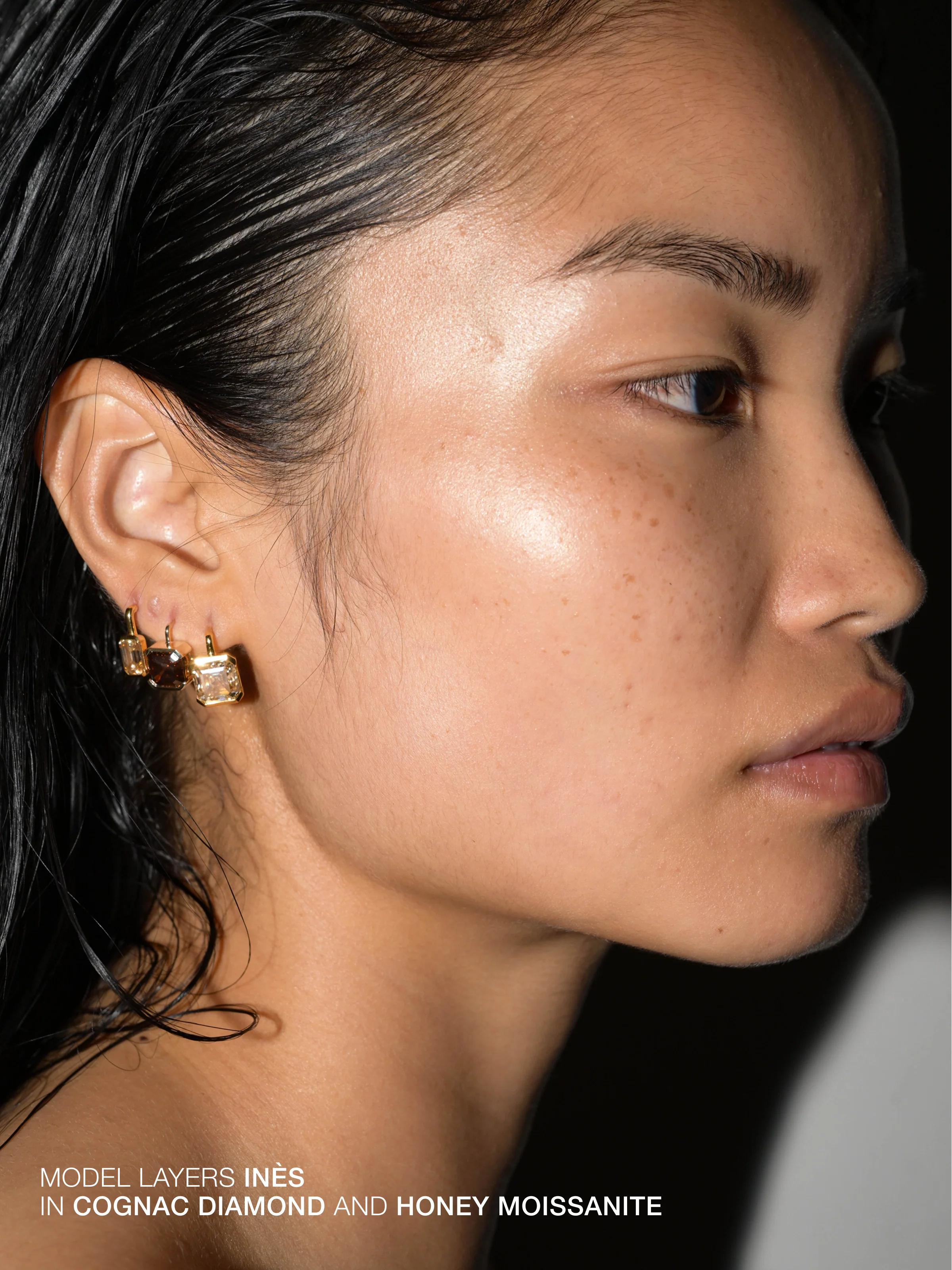 14K INÈS EMERALD-CUT EARRINGS IN LAB COGNAC DIAMOND, 14K YELLOW GOLD - Image 4