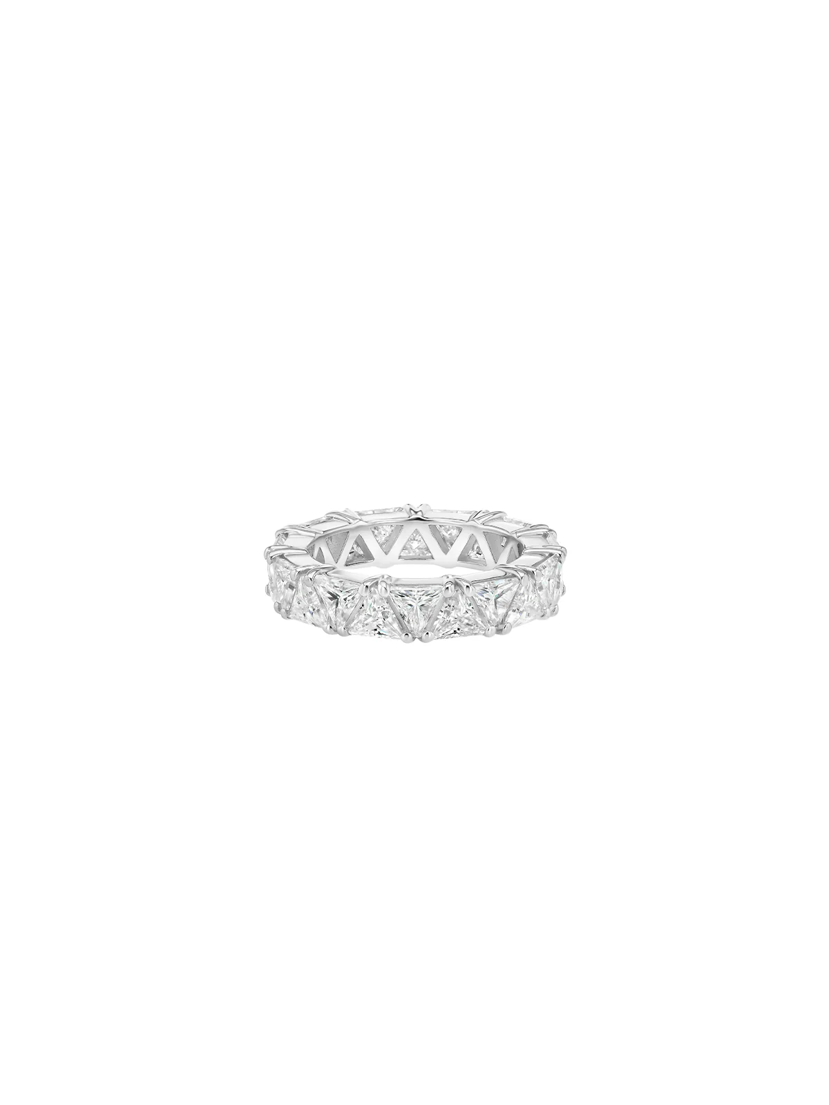 THEODORA TRILLION CUT ETERNITY BAND IN MOISSANITE, STERLING SILVER