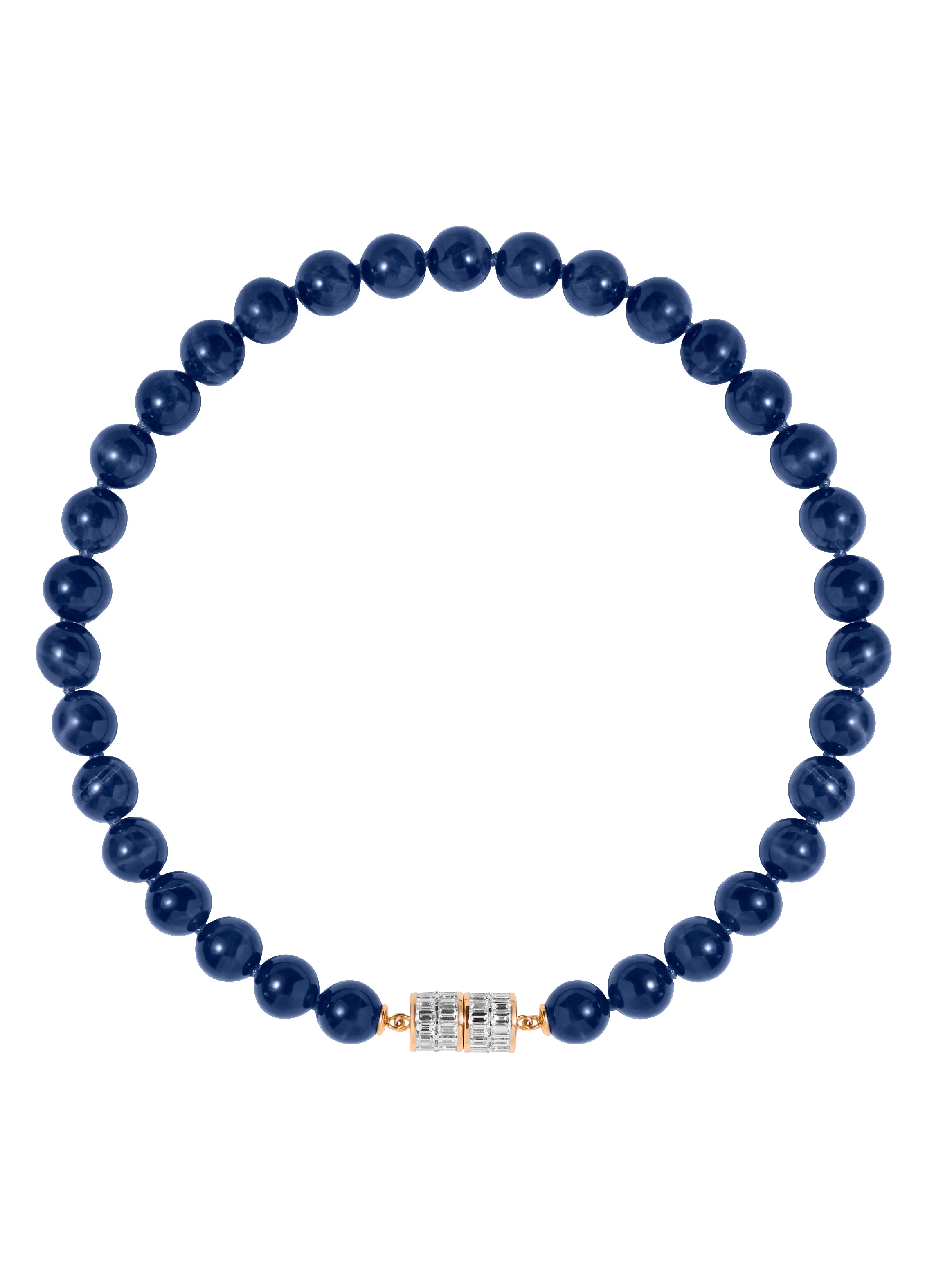 14K BEADED NECKLACE IN BLUE TIGER'S EYE AND LAB DIAMOND, 14K YELLOW GOLD