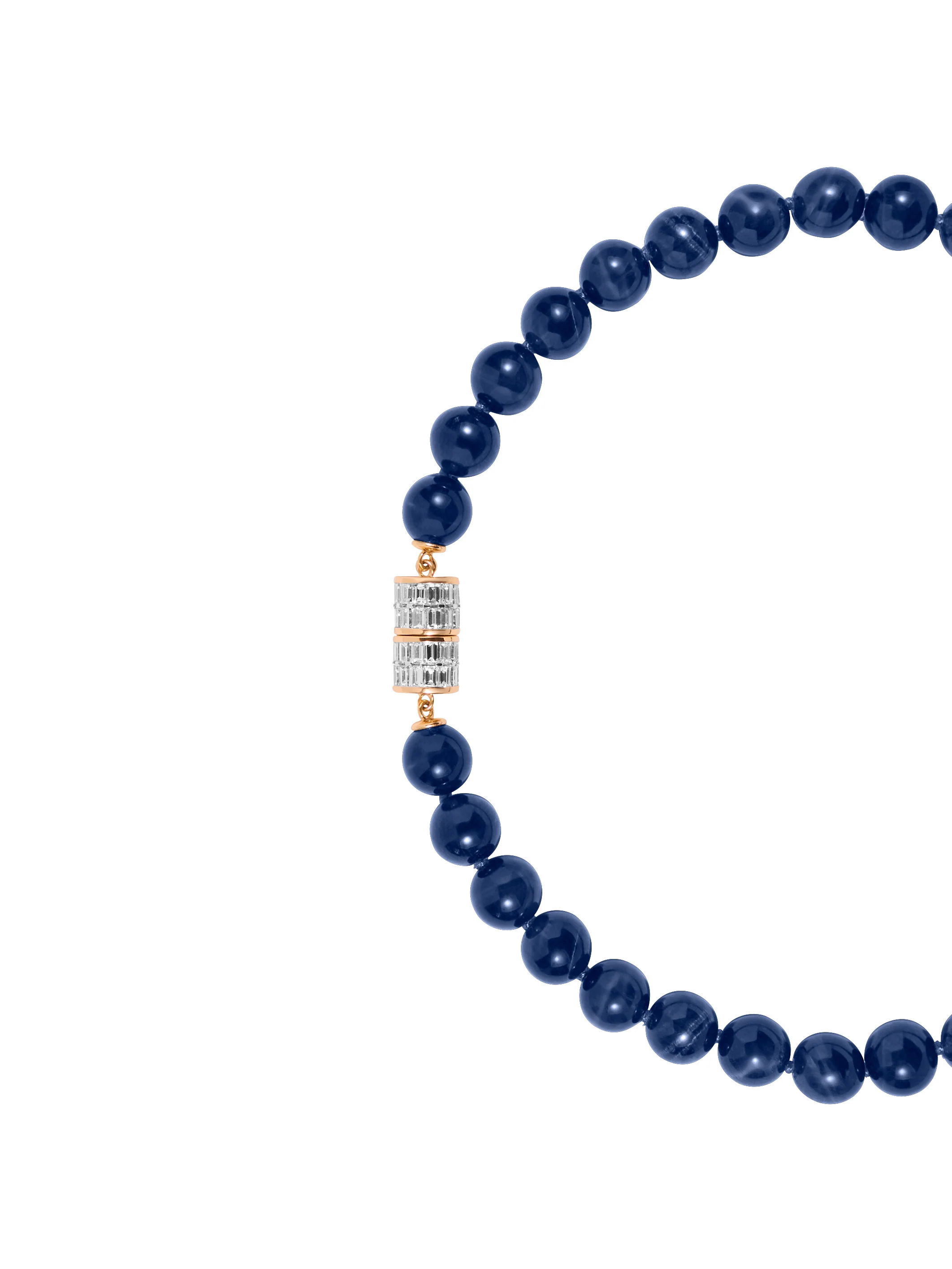 14K BEADED NECKLACE IN BLUE TIGER'S EYE AND LAB DIAMOND, 14K YELLOW GOLD - Image 2