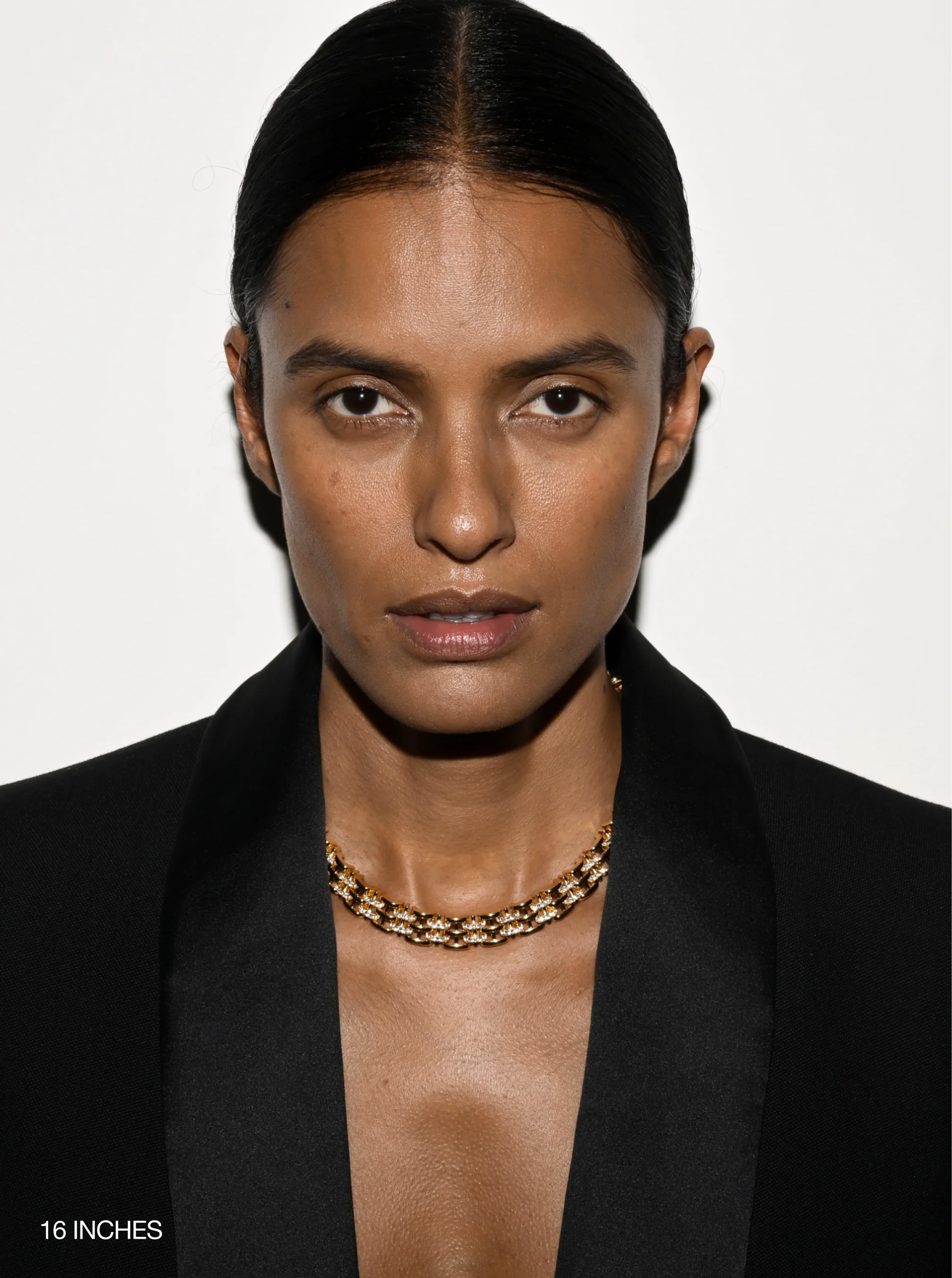CLARETTE PAVÉ NECKLACE IN LAB WHITE SAPPHIRE, 18K GOLD COATED BRASS - Image 3