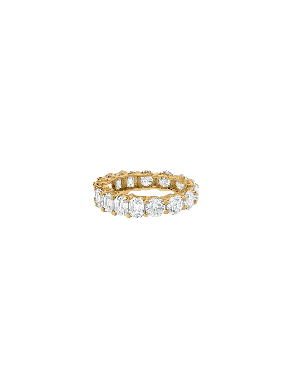 DEMI ROUND AND EMERALD CUT ETERNITY BAND IN MOISSANITE, 18K GOLD VERMEIL
