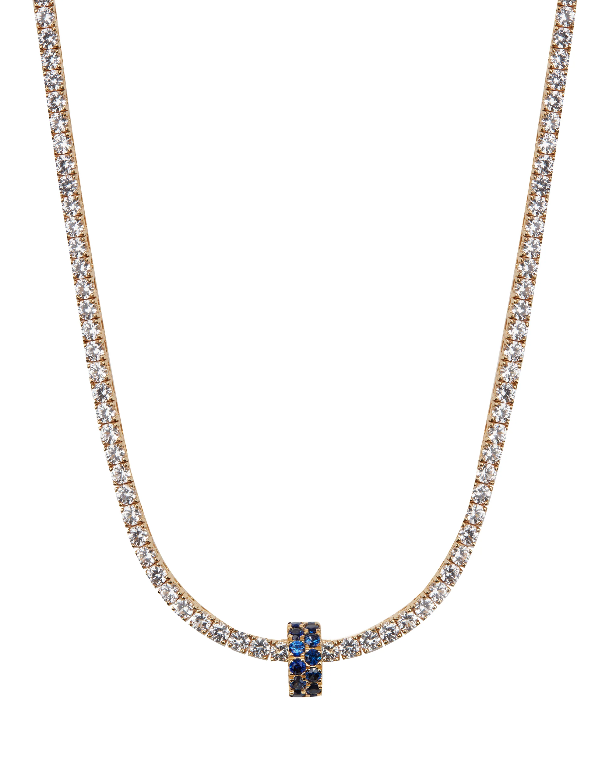 TWO-ROW RIVIÈRE PENDANT IN LAB BLUE SAPPHIRE, 18K GOLD VERMEIL