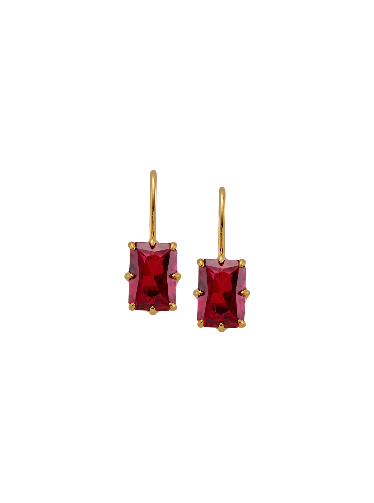 EMILE EARRINGS IN LAB RED SAPPHIRE, 18K GOLD VERMEIL