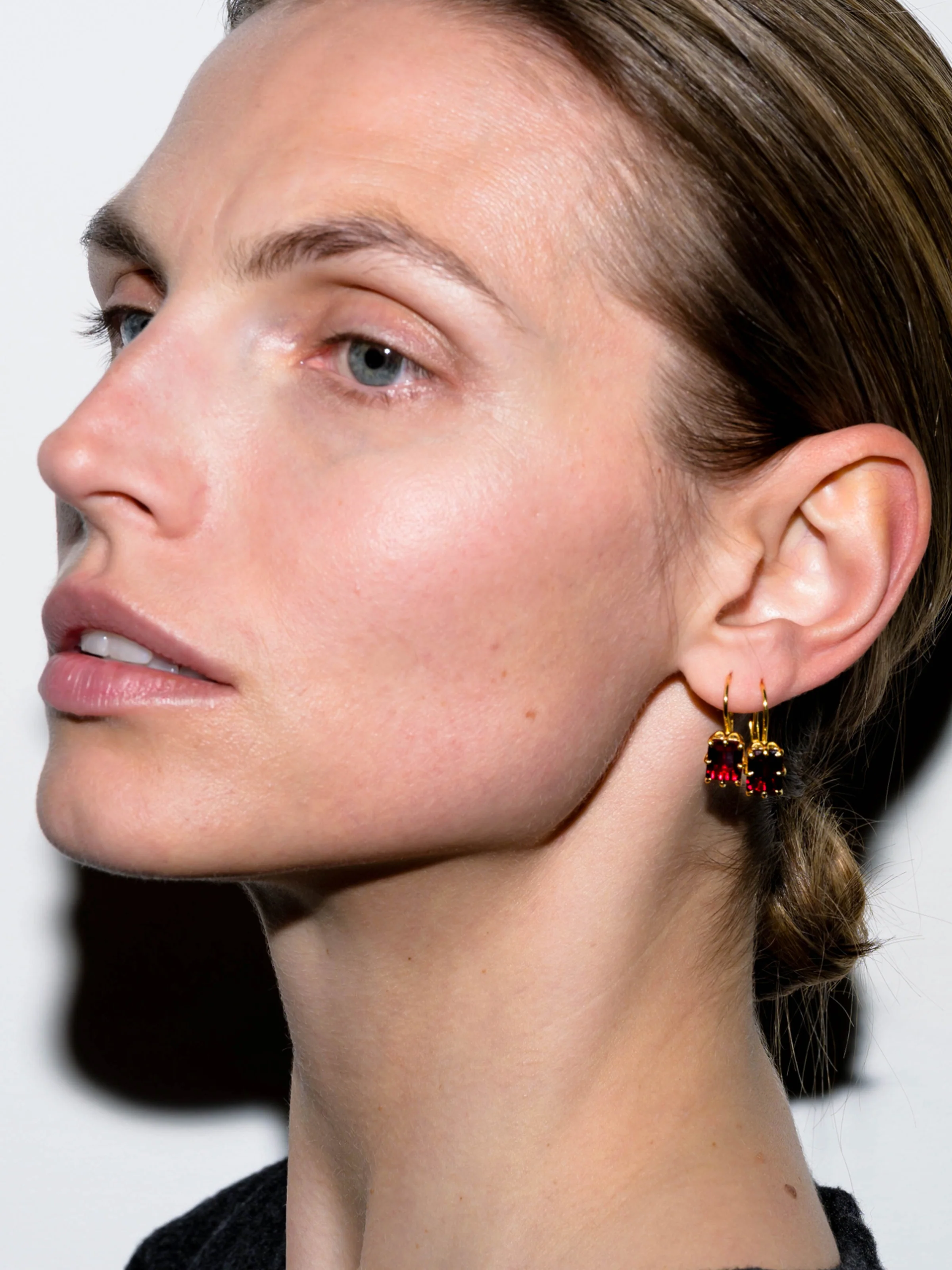EMILE EARRINGS IN LAB RED SAPPHIRE, STERLING SILVER - Image 3