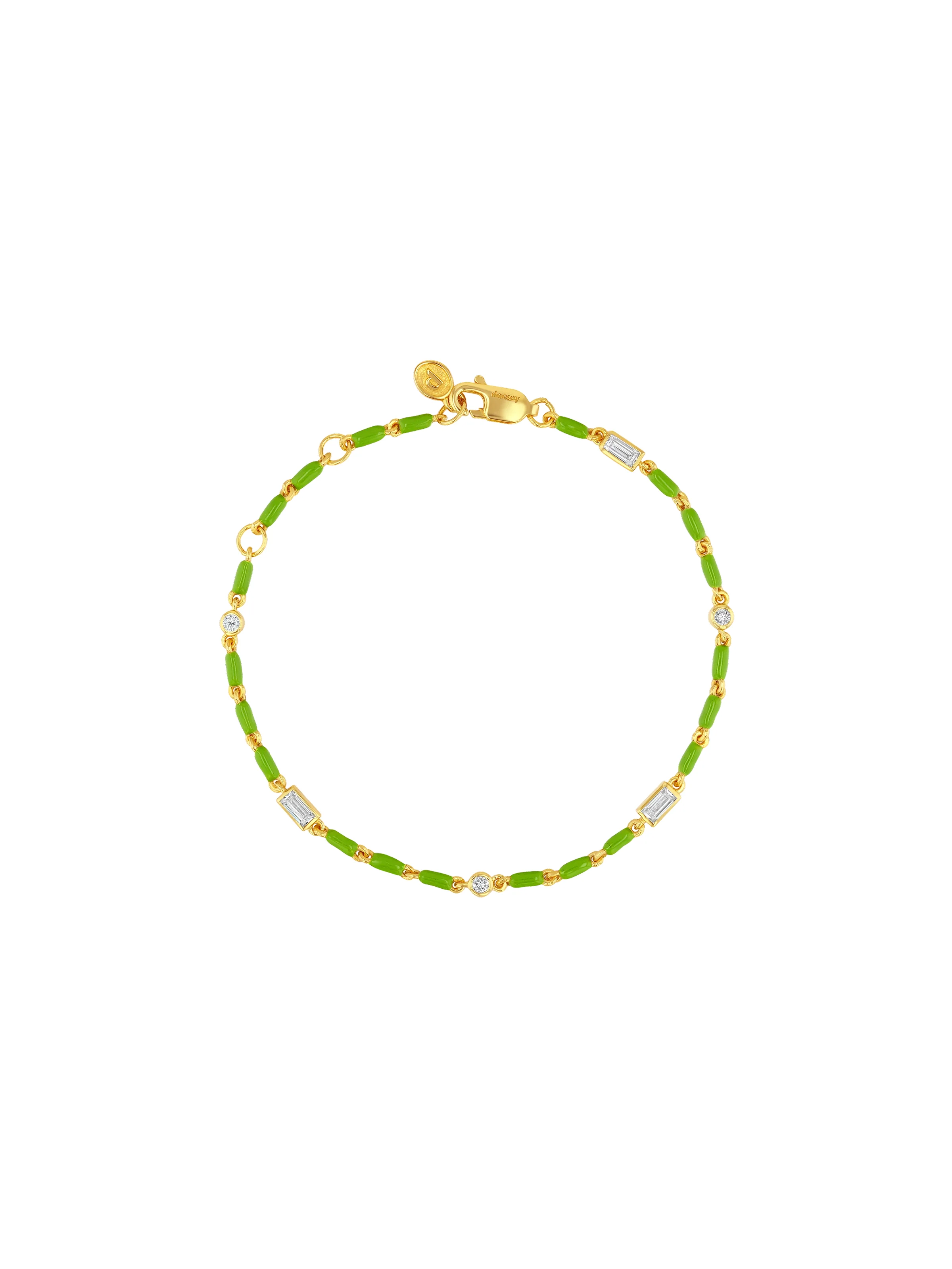 ENAMEL MOISSANITE BRACELET IN OLIVE, 18K GOLD VERMEIL