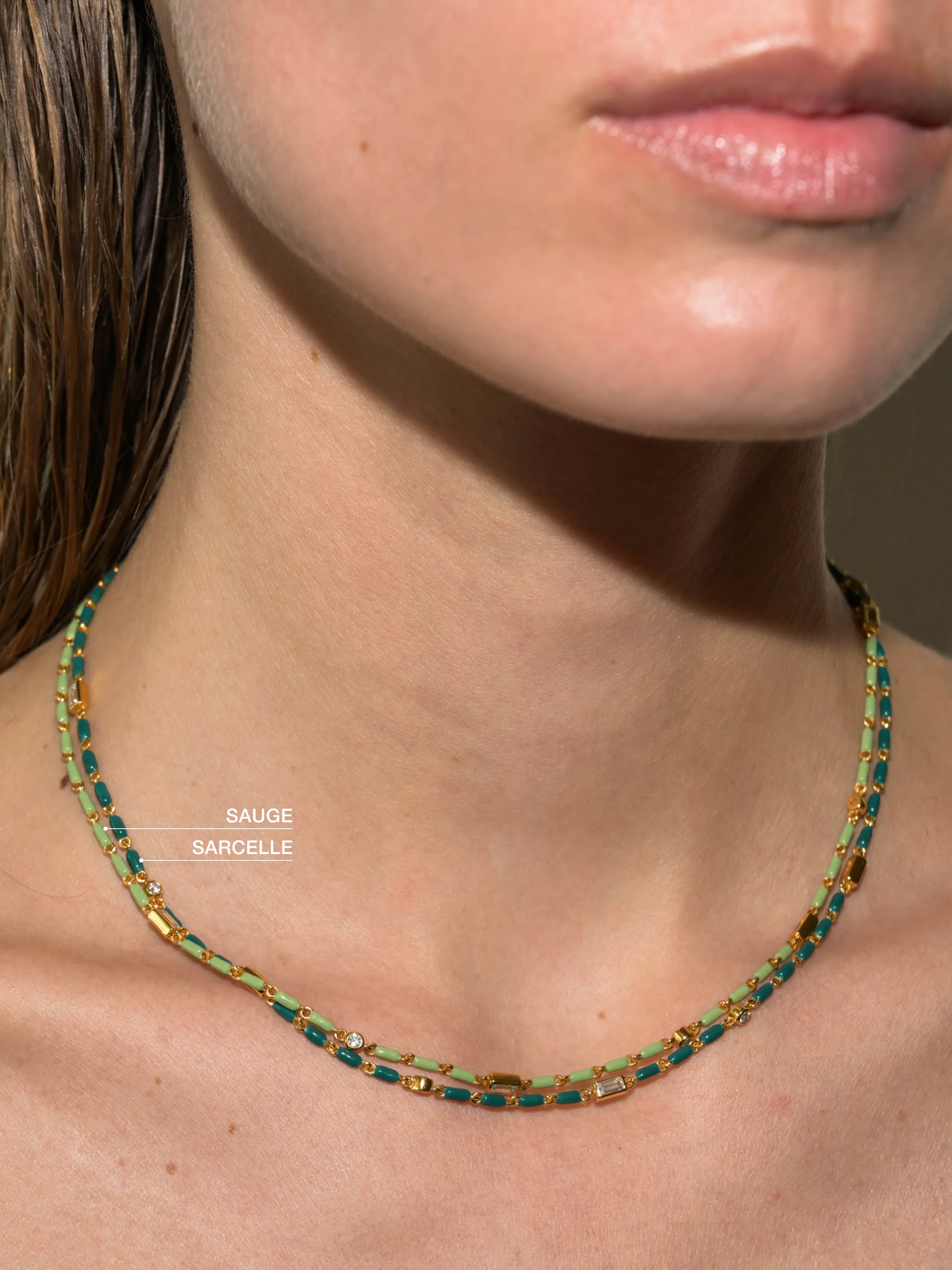 ENAMEL MOISSANITE NECKLACE IN SARCELLE, 18K GOLD VERMEIL - Image 4