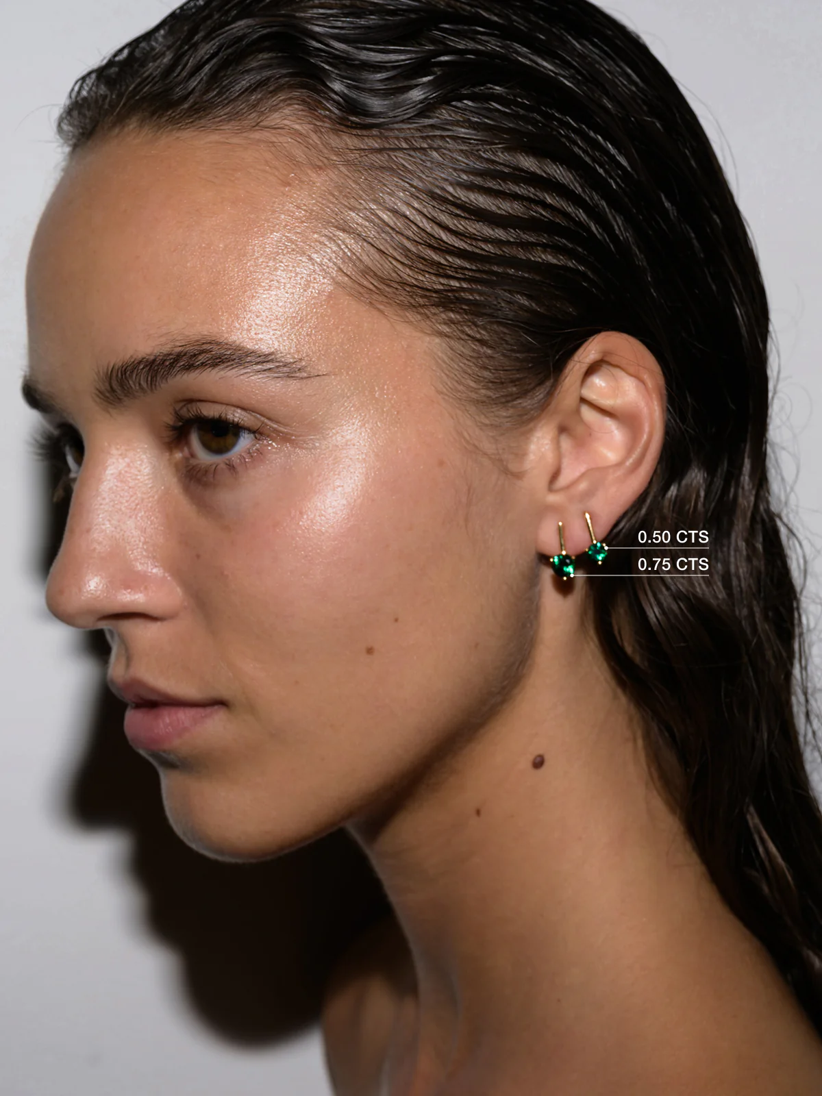 HENDRY ROUND-CUT BAR STUD EARRING IN LAB EMERALD, STERLING SILVER - Image 3