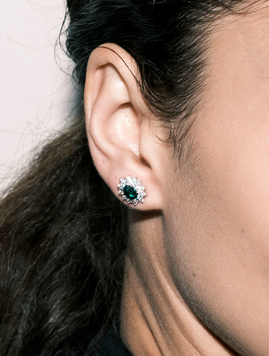 LOUISE STUD EARRINGS IN LAB EMERALD, STERLING SILVER - Image 3
