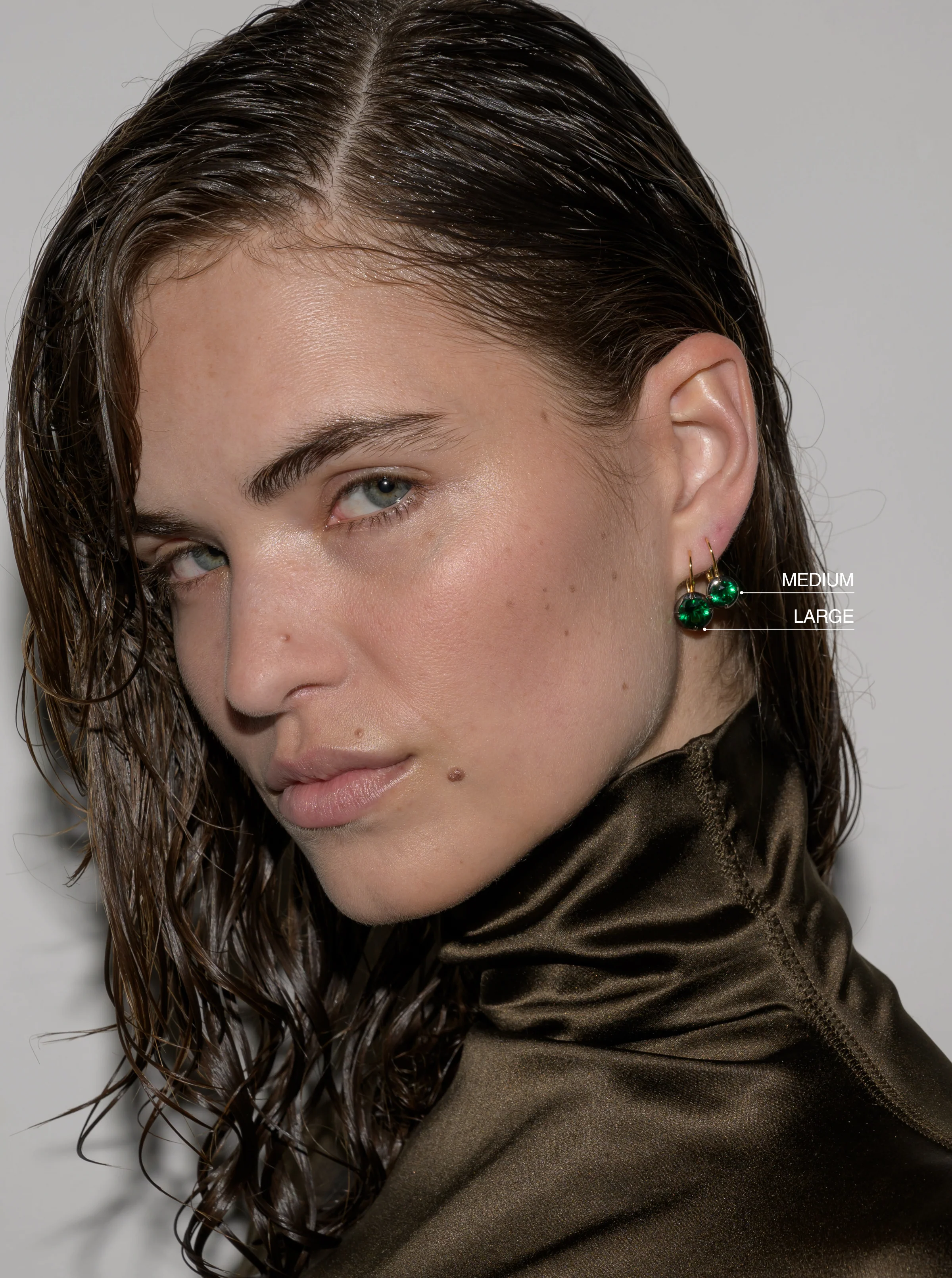 LUCIEN LATCHBACK EARRINGS IN NANO EMERALD, STERLING SILVER - Image 3