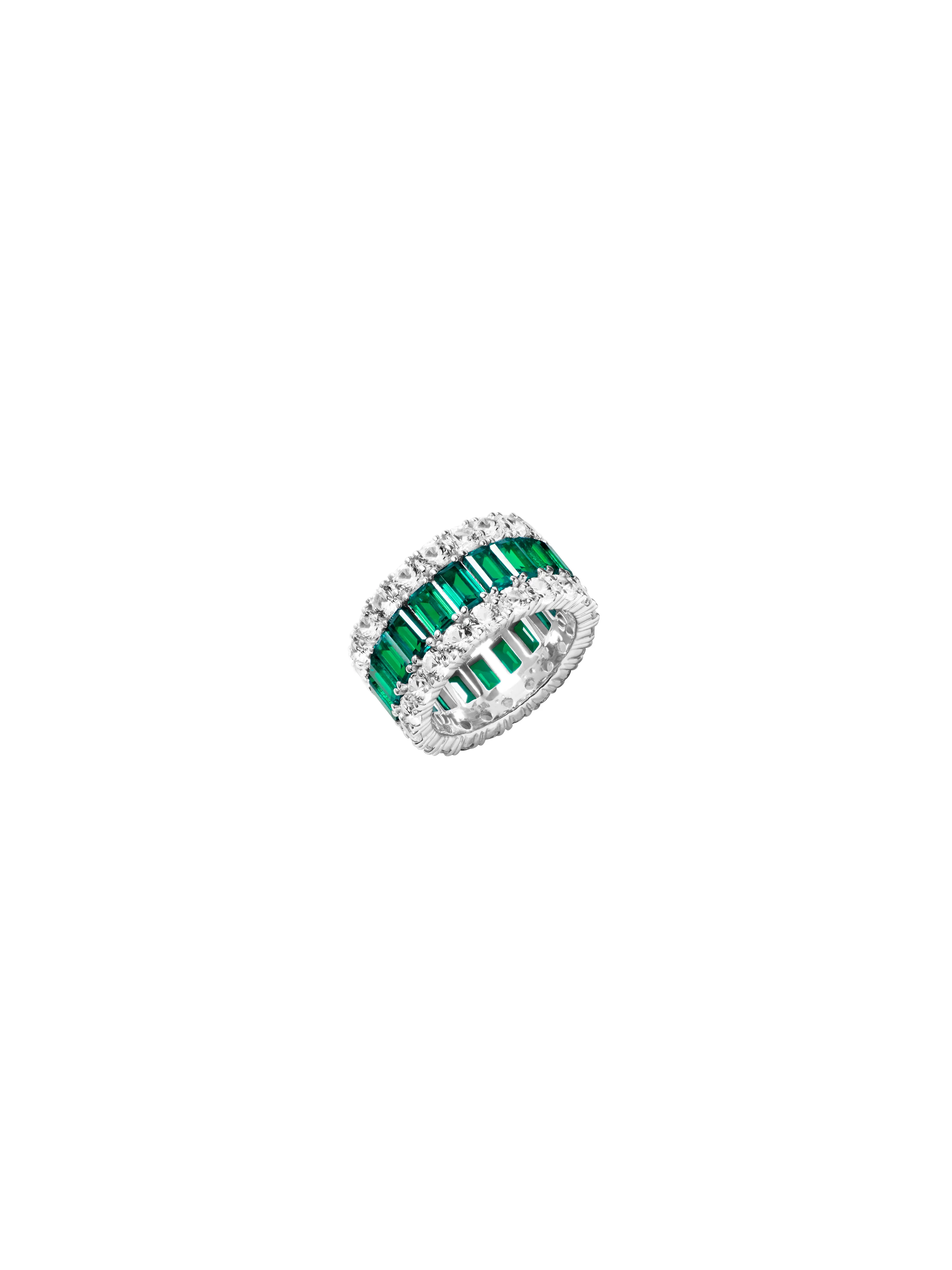MAXIME THREE-ROW RING IN NANO EMERALD AND MOISSANITE, STERLING SILVER - Image 2