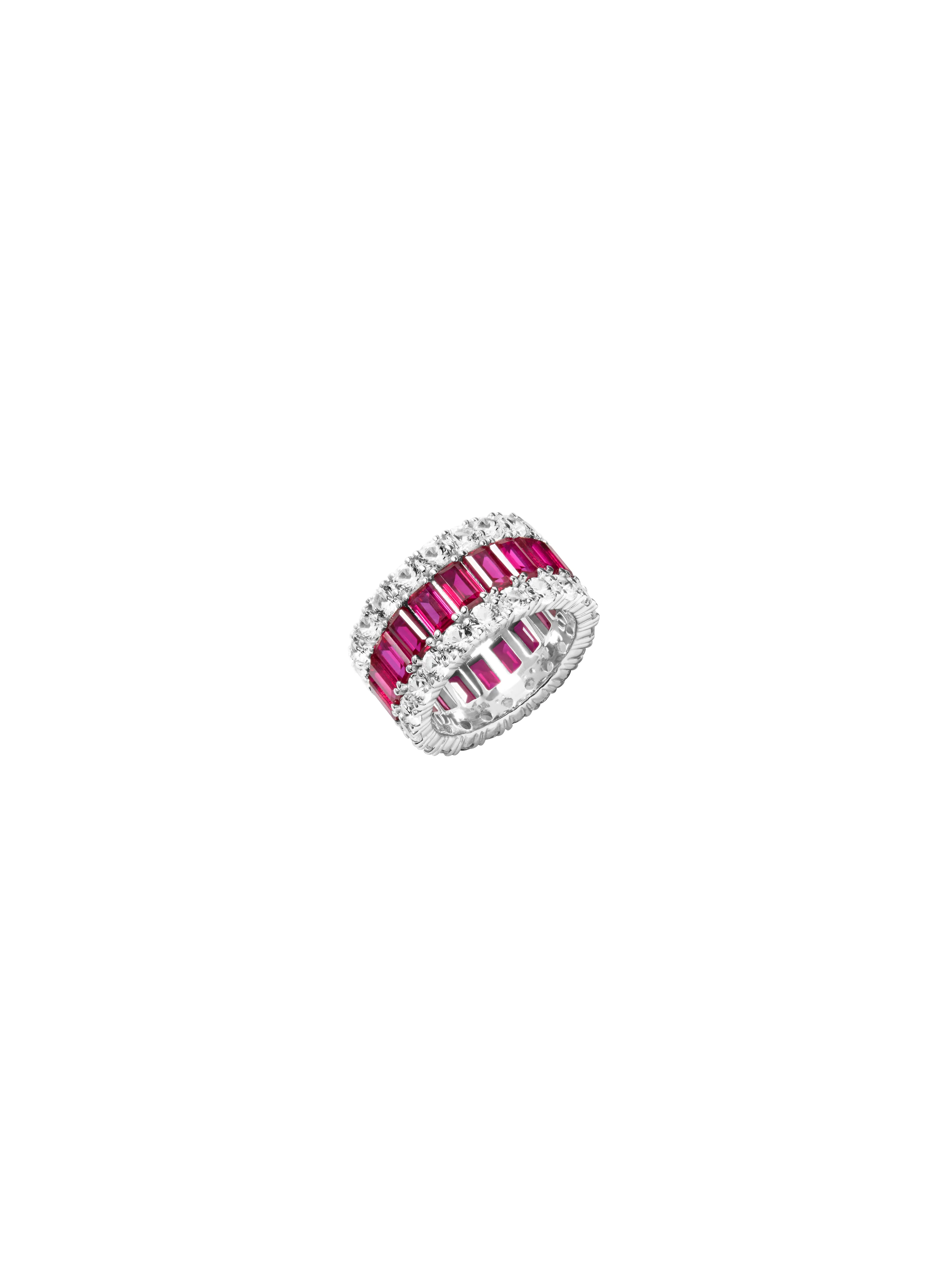 MAXIME THREE-ROW RING IN LAB RUBY AND MOISSANITE, STERLING SILVER - Image 2
