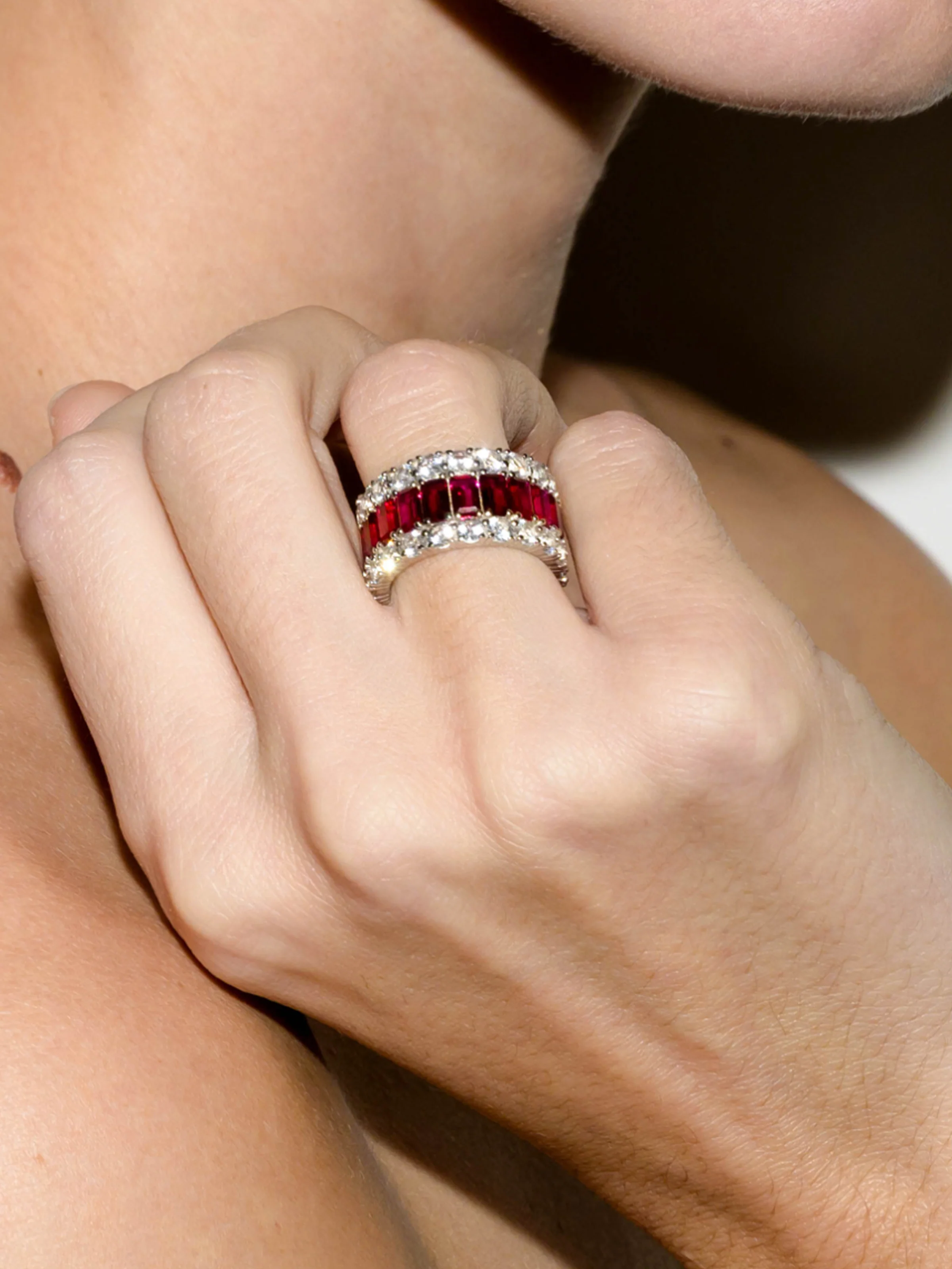 MAXIME THREE-ROW RING IN LAB RUBY AND MOISSANITE, STERLING SILVER - Image 4