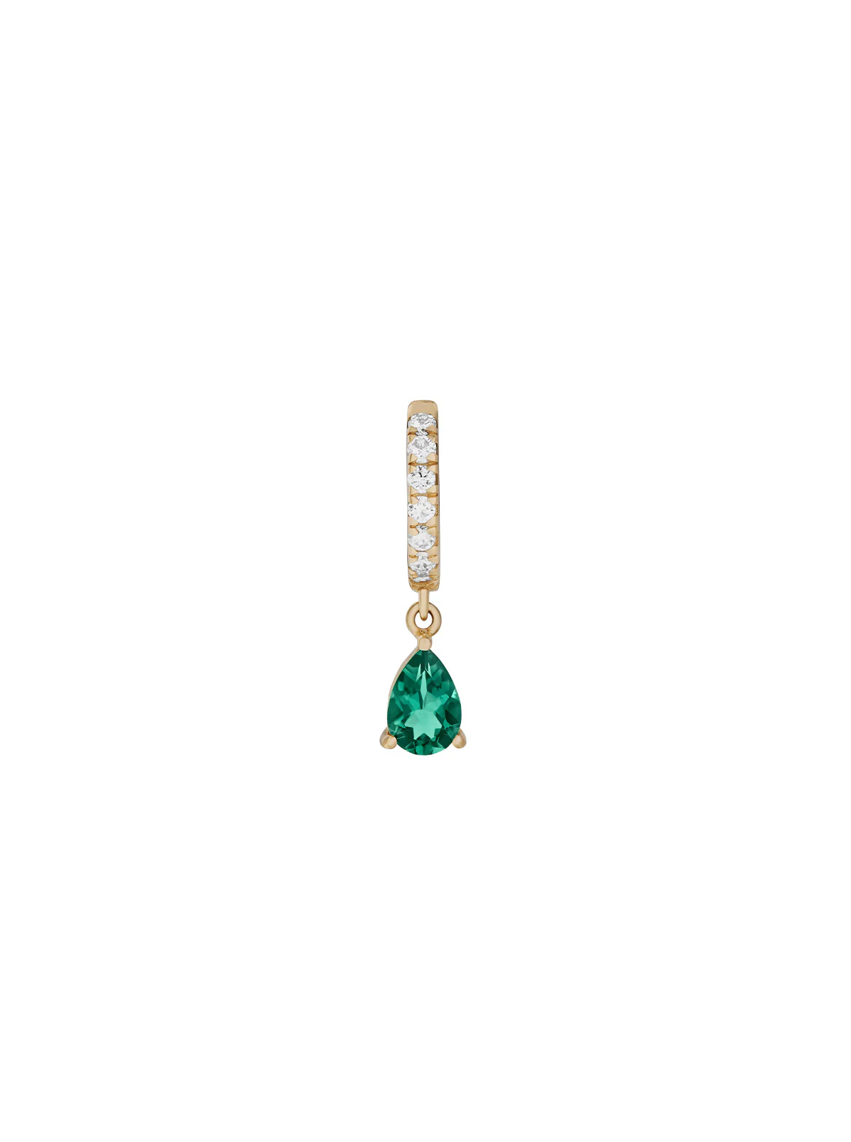 PAVÉ PEAR-DROP HUGGIE EARRING IN LAB EMERALD, 18K GOLD VERMEIL