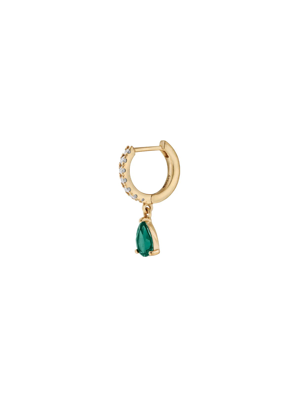 PAVÉ PEAR-DROP HUGGIE EARRING IN LAB EMERALD, 18K GOLD VERMEIL - Image 2