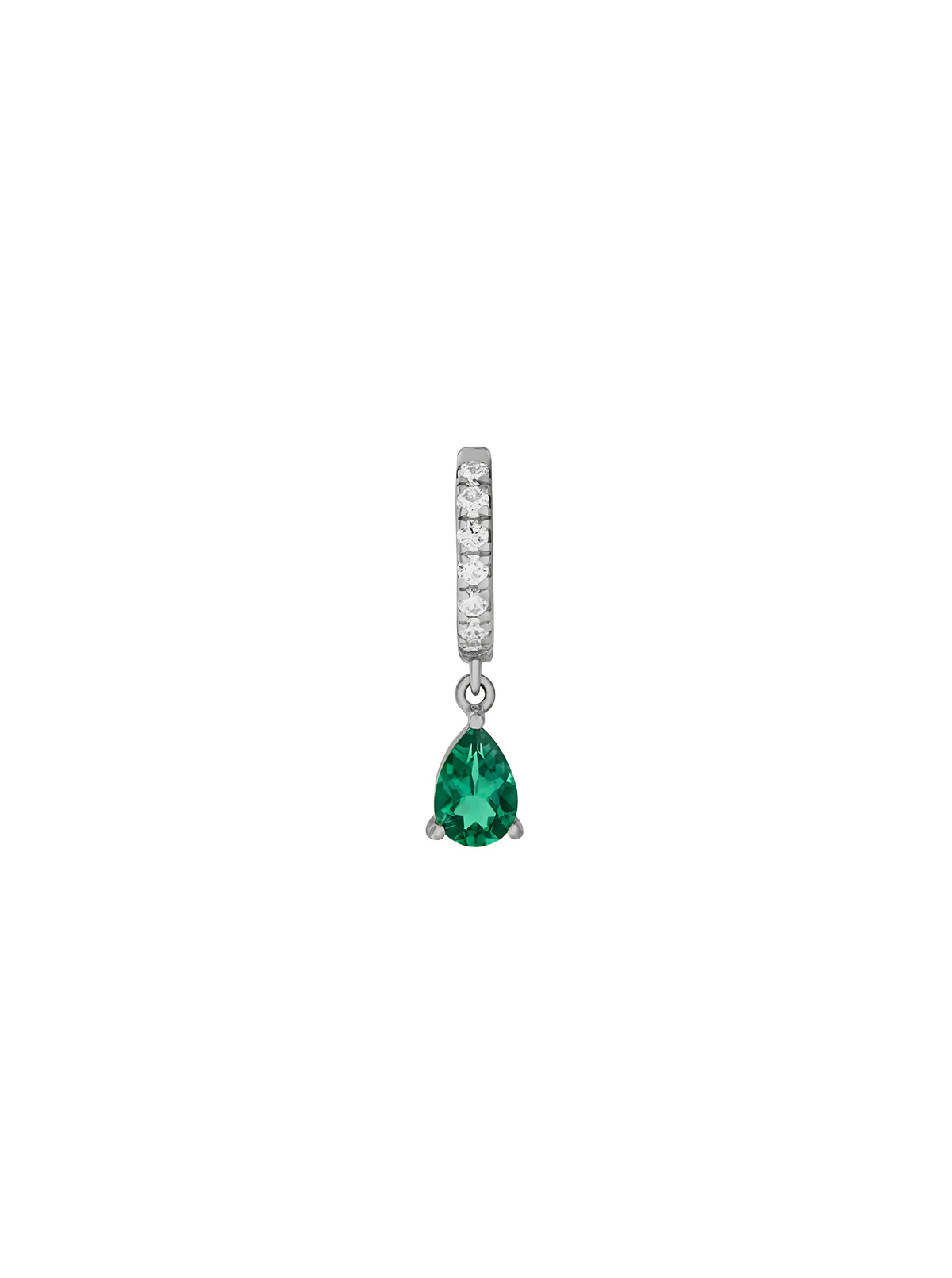 PAVÉ PEAR-DROP HUGGIE EARRING IN LAB EMERALD, STERLING SILVER