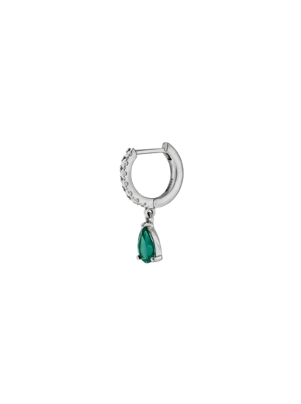 PAVÉ PEAR-DROP HUGGIE EARRING IN LAB EMERALD, STERLING SILVER - Image 2