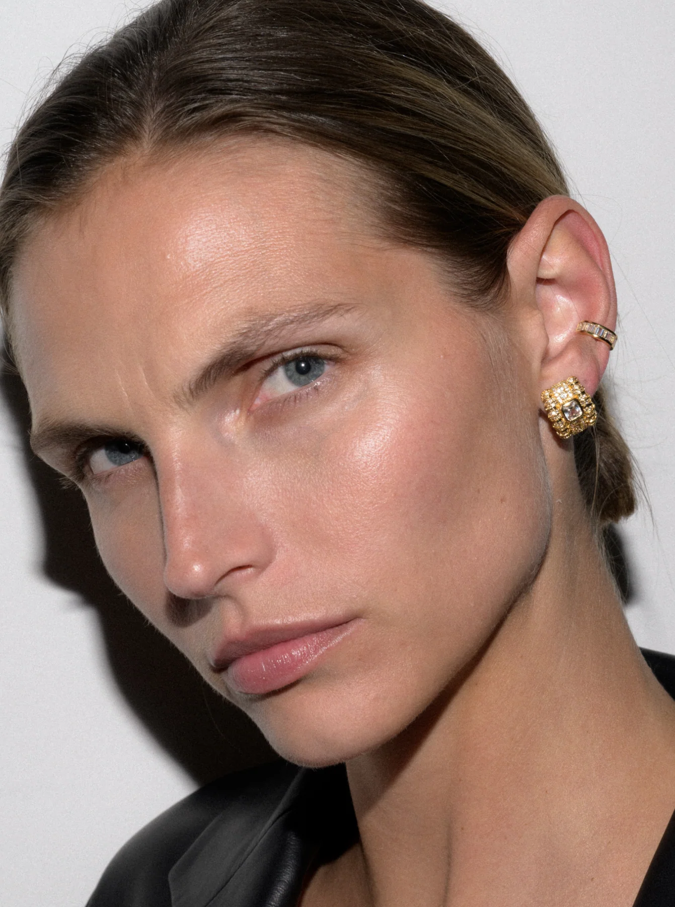 PETITE CRAWFORD EARRINGS IN LAB WHITE SAPPHIRE, 18K GOLD COATED BRASS - Image 3