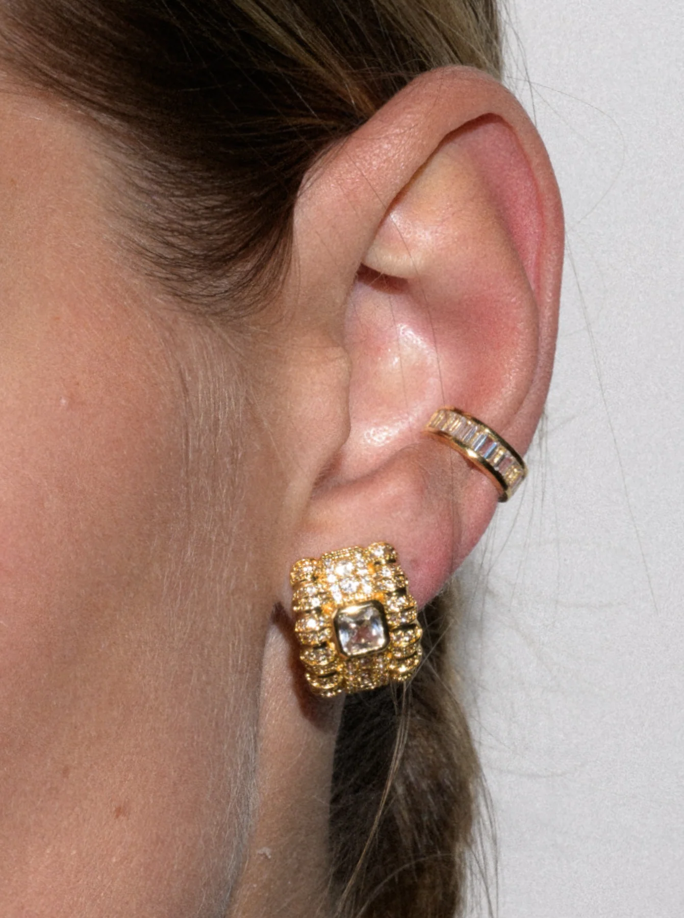 PETITE CRAWFORD EARRINGS IN LAB WHITE SAPPHIRE, 18K GOLD COATED BRASS - Image 4