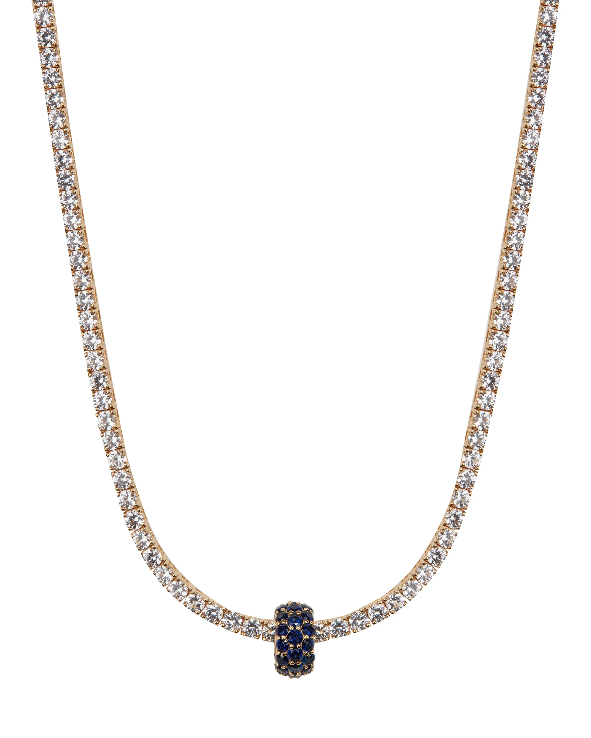 THREE-ROW RIVIÈRE PENDANT IN LAB BLUE SAPPHIRE, 18K GOLD VERMEIL