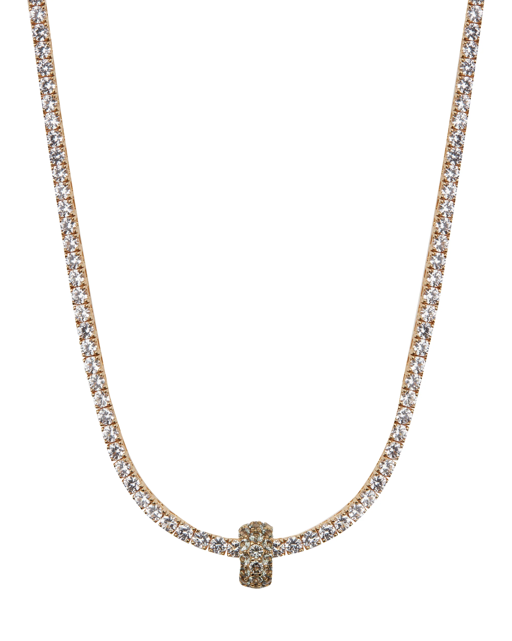 THREE-ROW RIVIÈRE PENDANT IN LAB LIGHT GREEN TOURMALINE, 18K GOLD VERMEIL